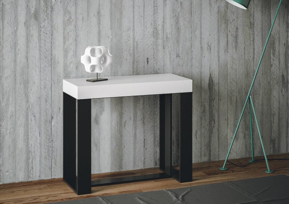 Ausziehbarer Konsolentisch 90x40/196cm in Holzoptik Esche weiß,