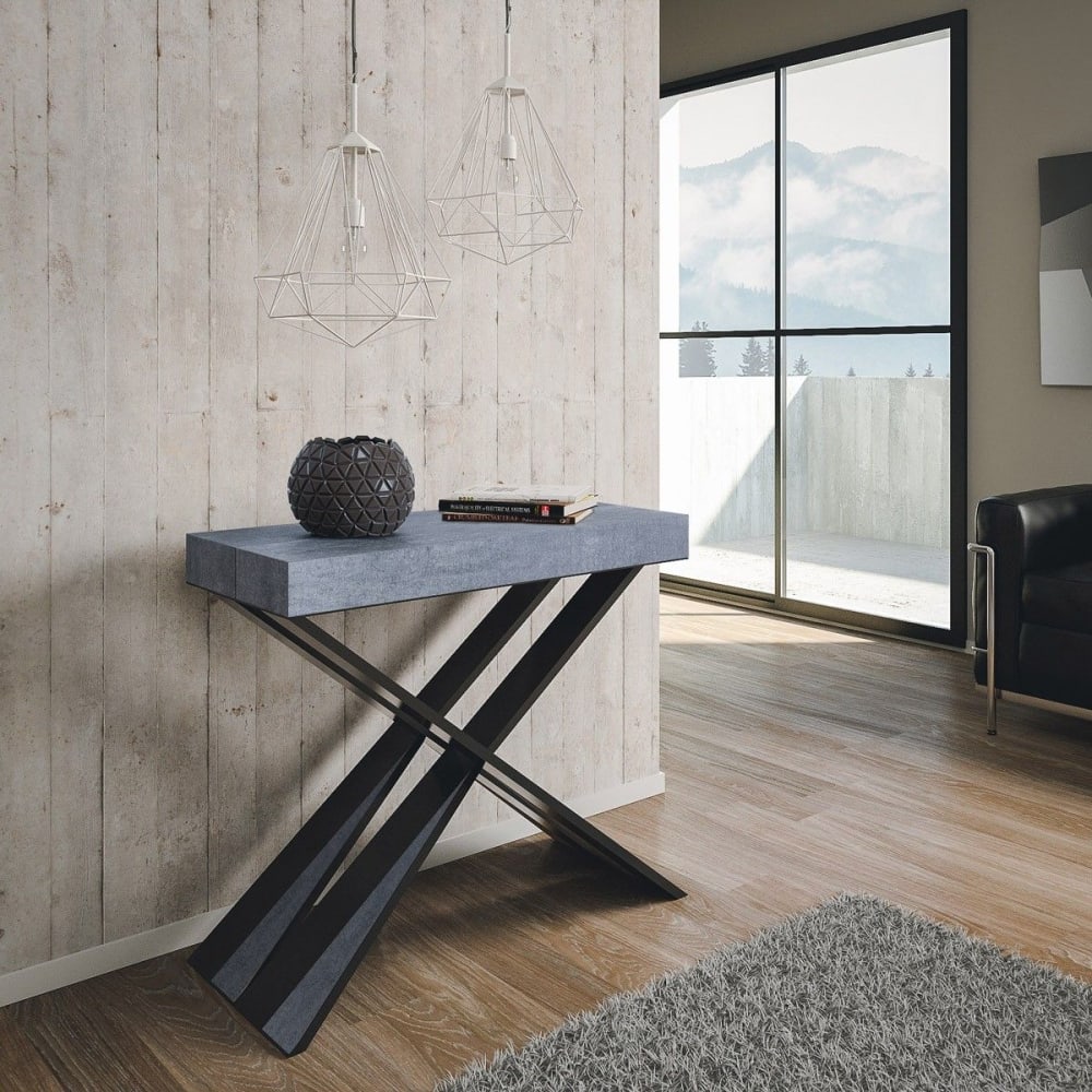 Ausziehbarer Konsolentisch 90x40/196cm in Holzoptik Zementgrau,