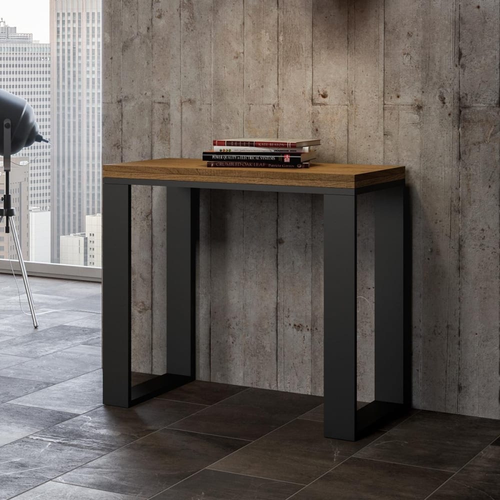 Console extensible portefeuille effet bois chêne nature 90x45/90 cm