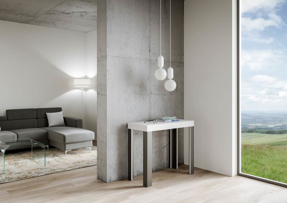 Ausziehbarer Konsolentisch 90x40/196cm in Holzoptik Esche weiß,