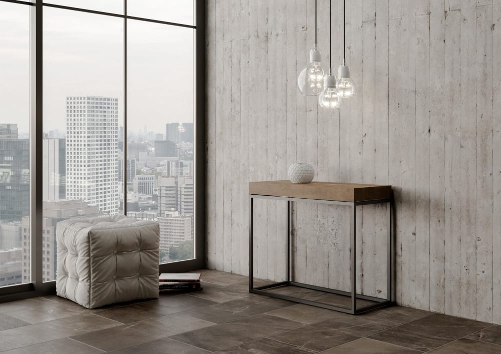 Ausziehbarer Konsolentisch 90x40/300cm in Holzoptik Nussbaum,