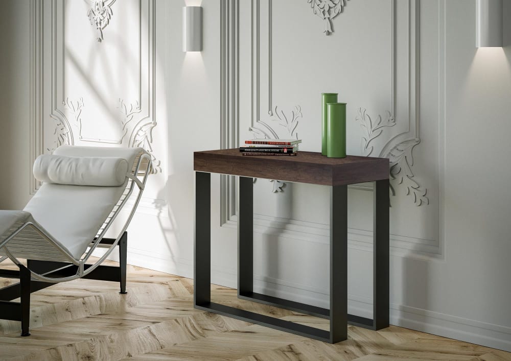 Ausziehbarer Konsolentisch 90x40/300cm in Holzoptik Nussbaum,