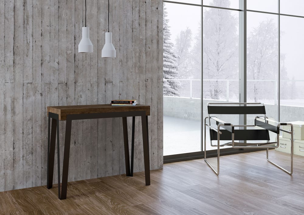 Ausziehbarer Konsolentisch 90x40/196cm in Holzoptik Nussbaum,
