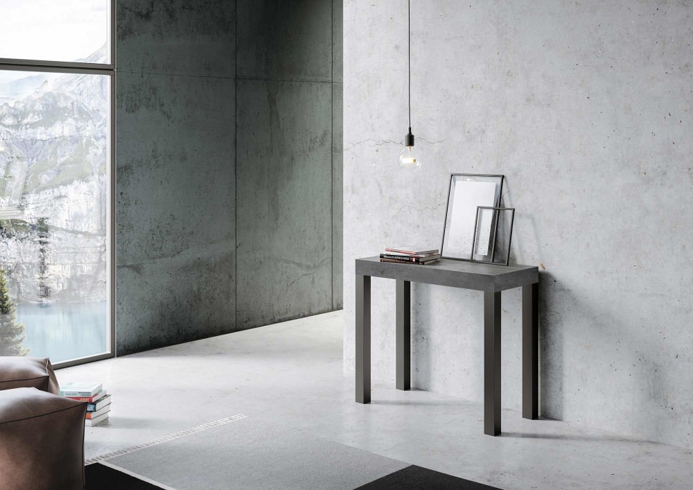 Console extensible 90x40/300 cm effet bois gris béton