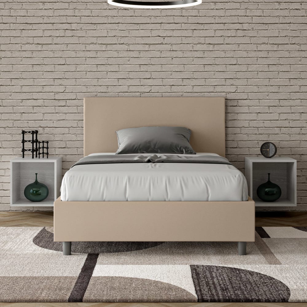 Letto una piazza e mezza contenitore 120x200 similpelle tortora -