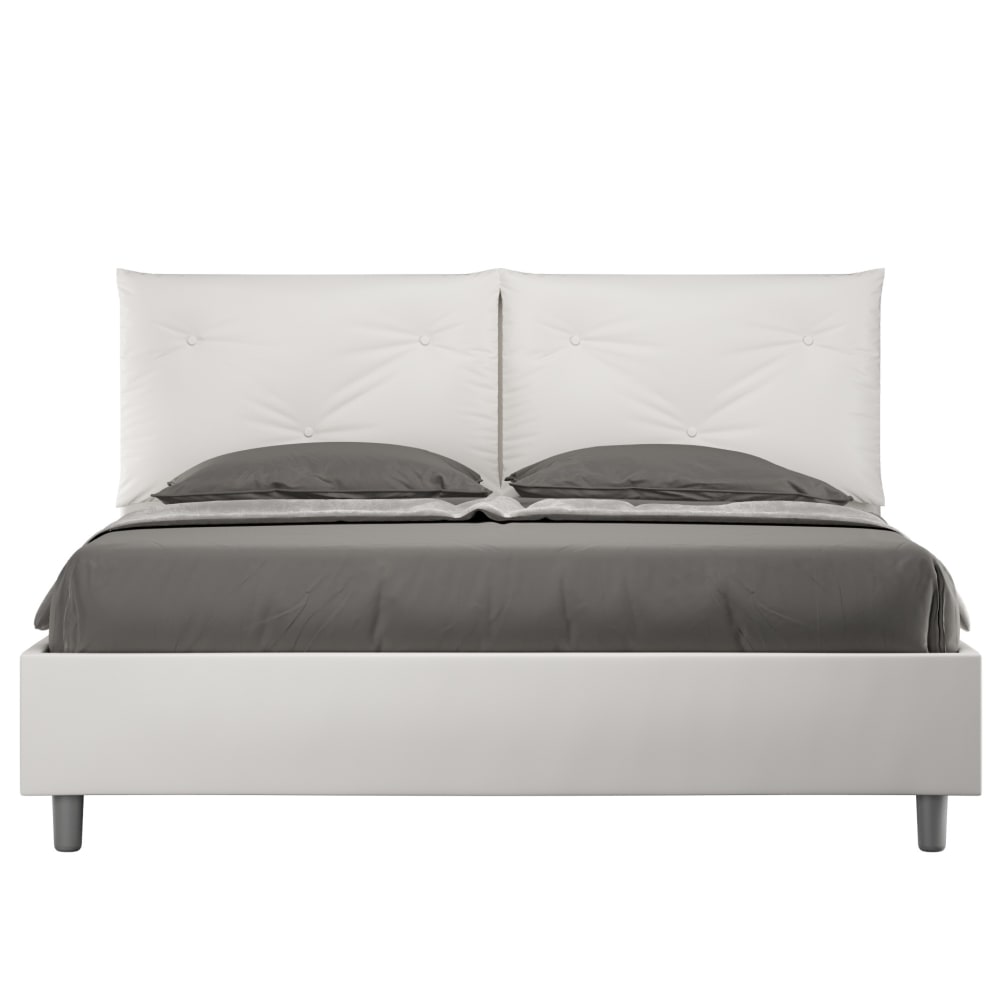 Ityhome Gepolstertes Bett mit Lattenrost 160x200 Kunstlederbezug Weiß style modern Weiß Pvc - Polyvinlychlorid