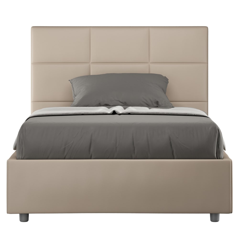 Lit coffre rembourré 120x210 similicuir taupe