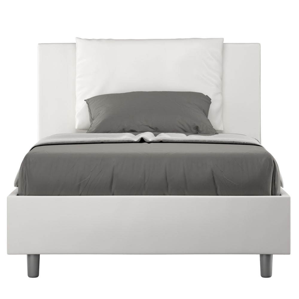 Lit coffre rembourré 120x190 similicuir blanc