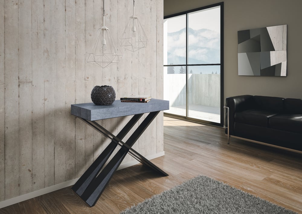 Console extensible 90x40/300 cm effet bois gris béton