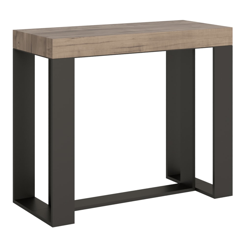 Itamoby Ausziehbarer Konsolentisch 90x40/300cm in Holzoptik Eiche Natur, Eisen style modern Braun Spanplatte