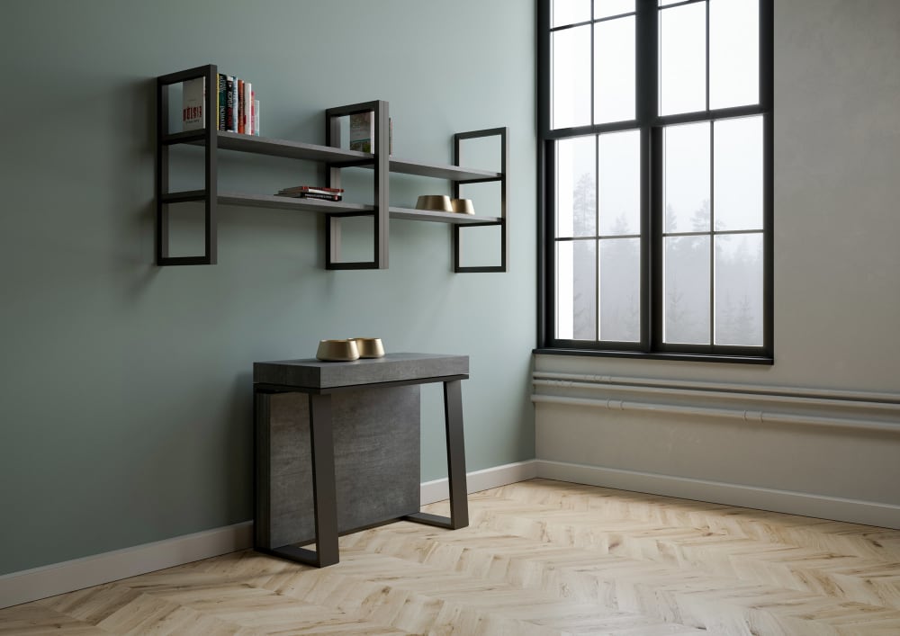 Console extensible effet béton gris 90x40/288 cm