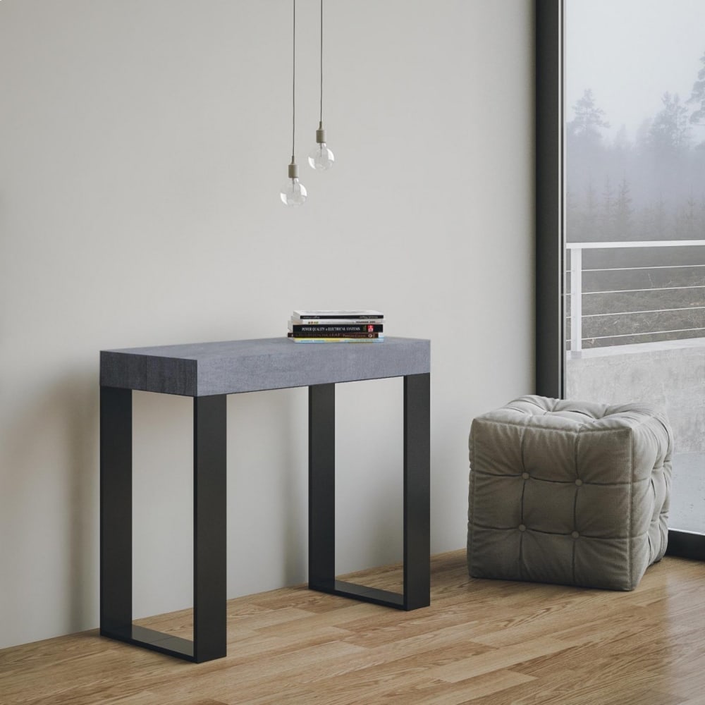 Console extensible 90x40/300 cm effet bois gris béton