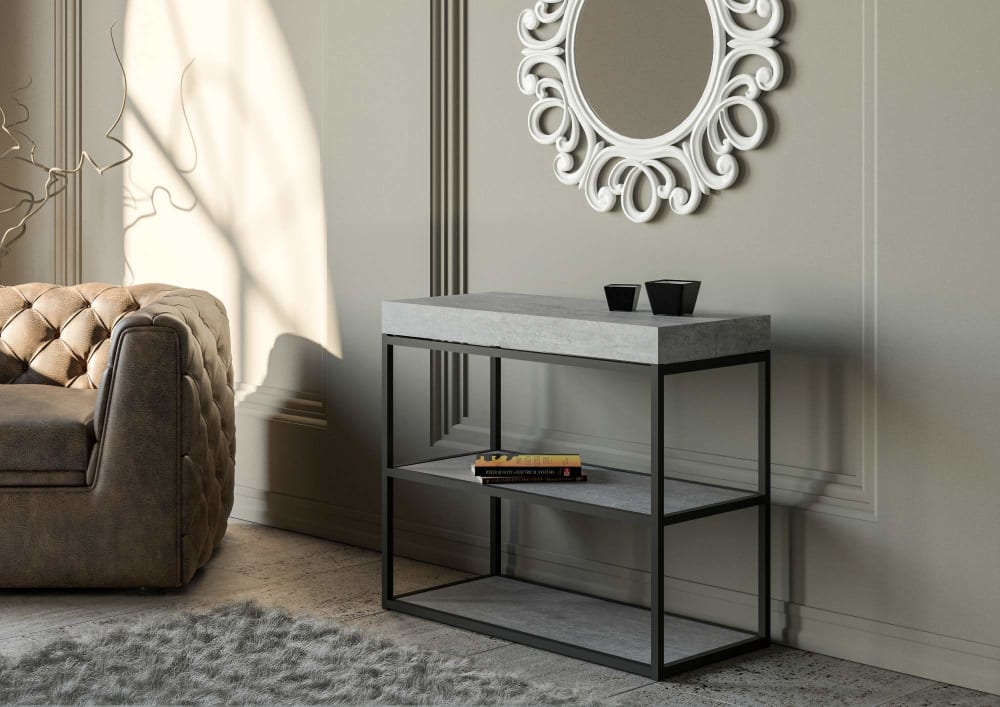 Console extensible effet béton gris 90x40/196 cm