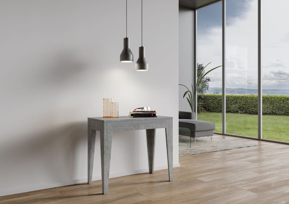Ausziehbarer Konsolentisch 90x42/198cm in Holzoptik Zementgrau -