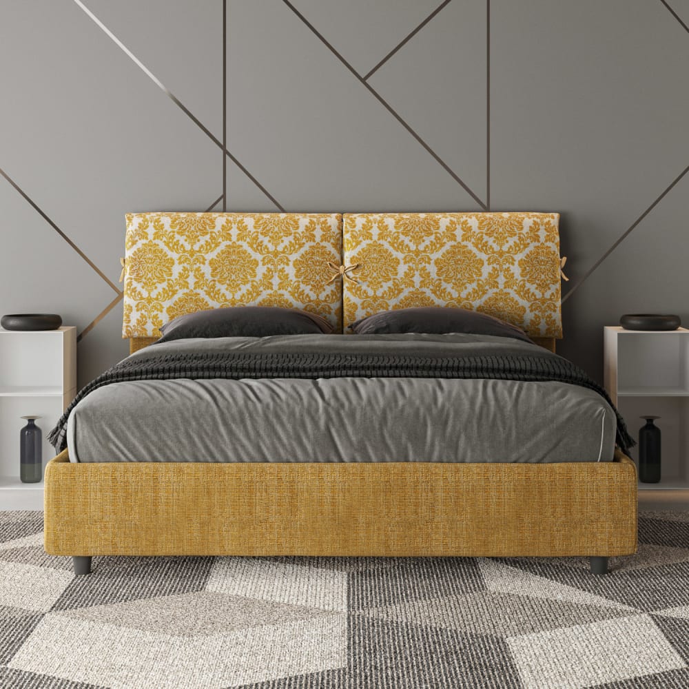 Letto matrimoniale contenitore 160x190 tessuto Agata 3 giallo -