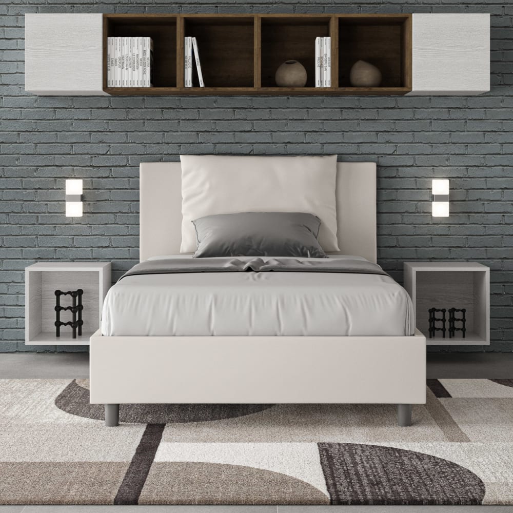 Letto una piazza e mezza senza rete 120x210 similpelle bianco -