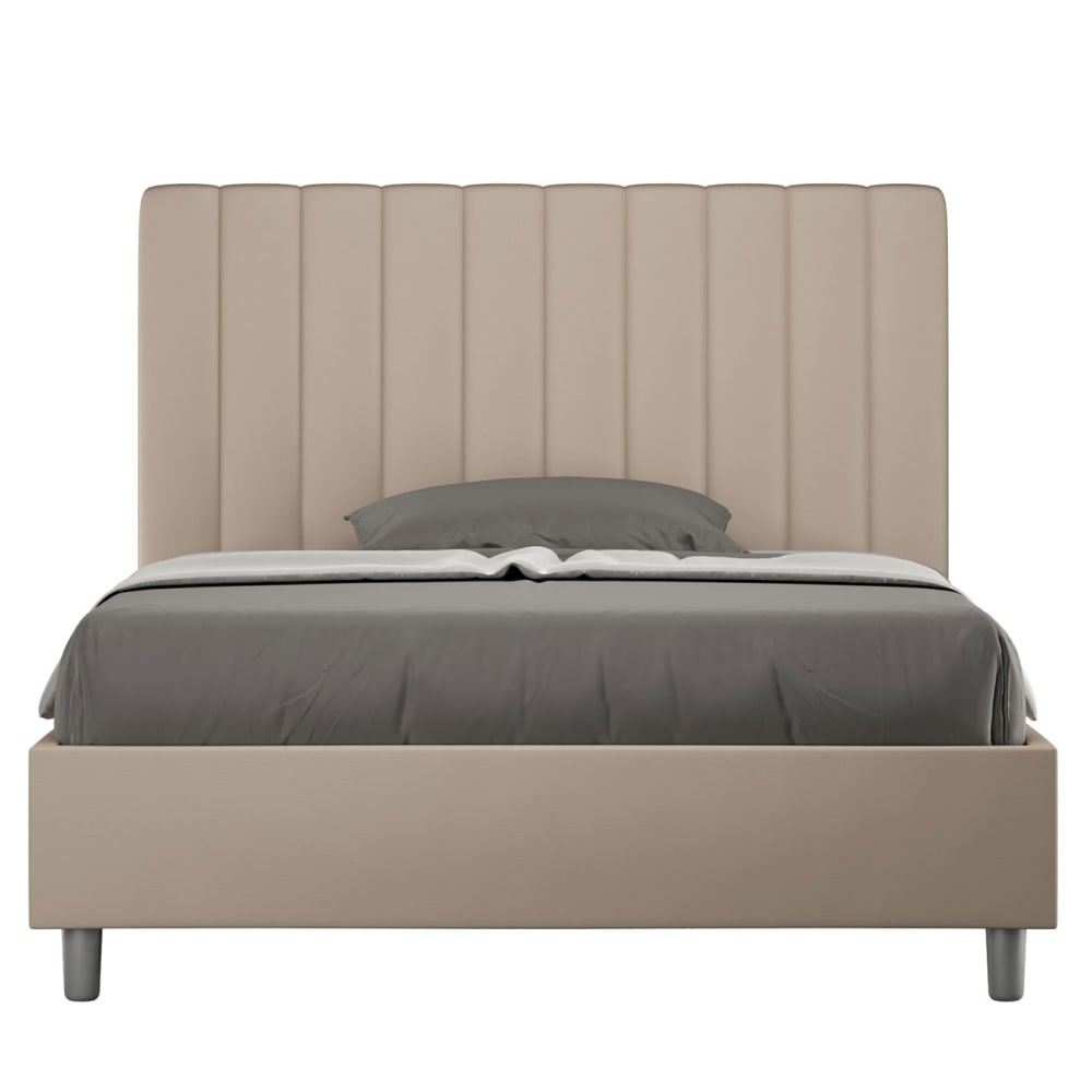 Lit avec sommier rembourrée 120x210 similicuir taupe Lit avec sommier rembourrée 120x210 similicuir taupe