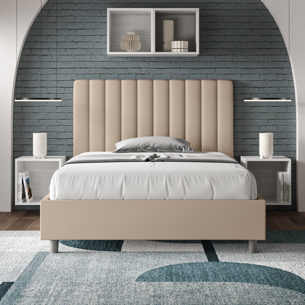 Lit avec sommier rembourrée 120x210 similicuir taupe