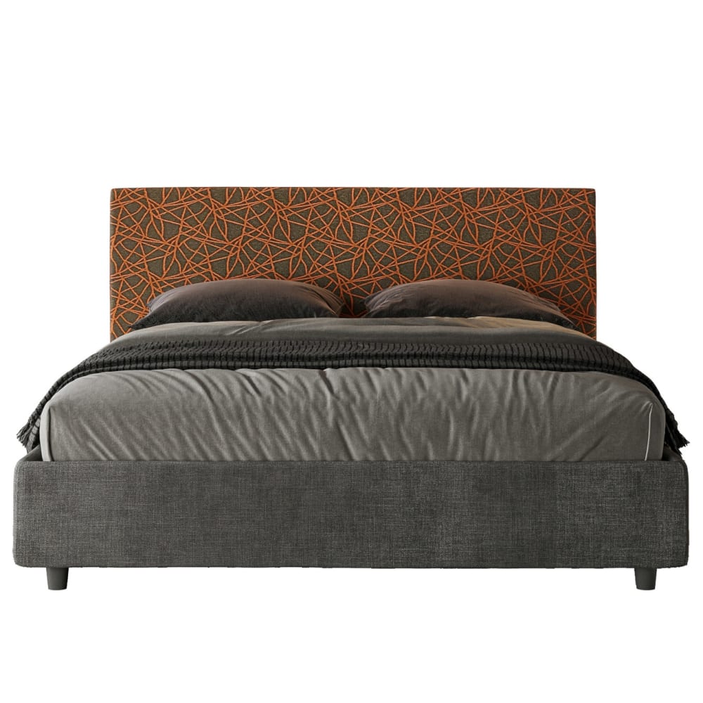 Letto matrimoniale contenitore 160x190 tessuto Era 04 arancio - Modello Contemporaneo - Tessuto