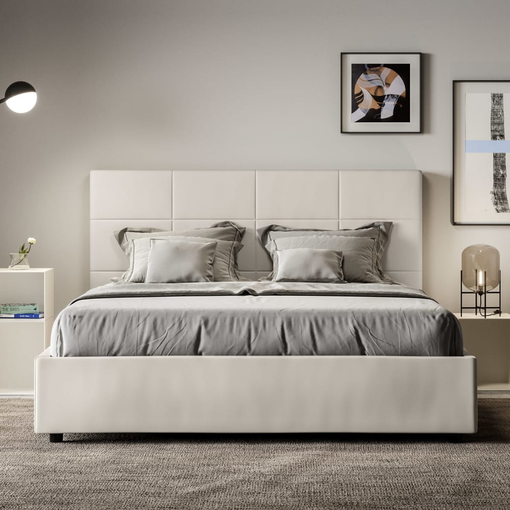 Letto matrimoniale con rete 160x200 similpelle bianco - Ityhome