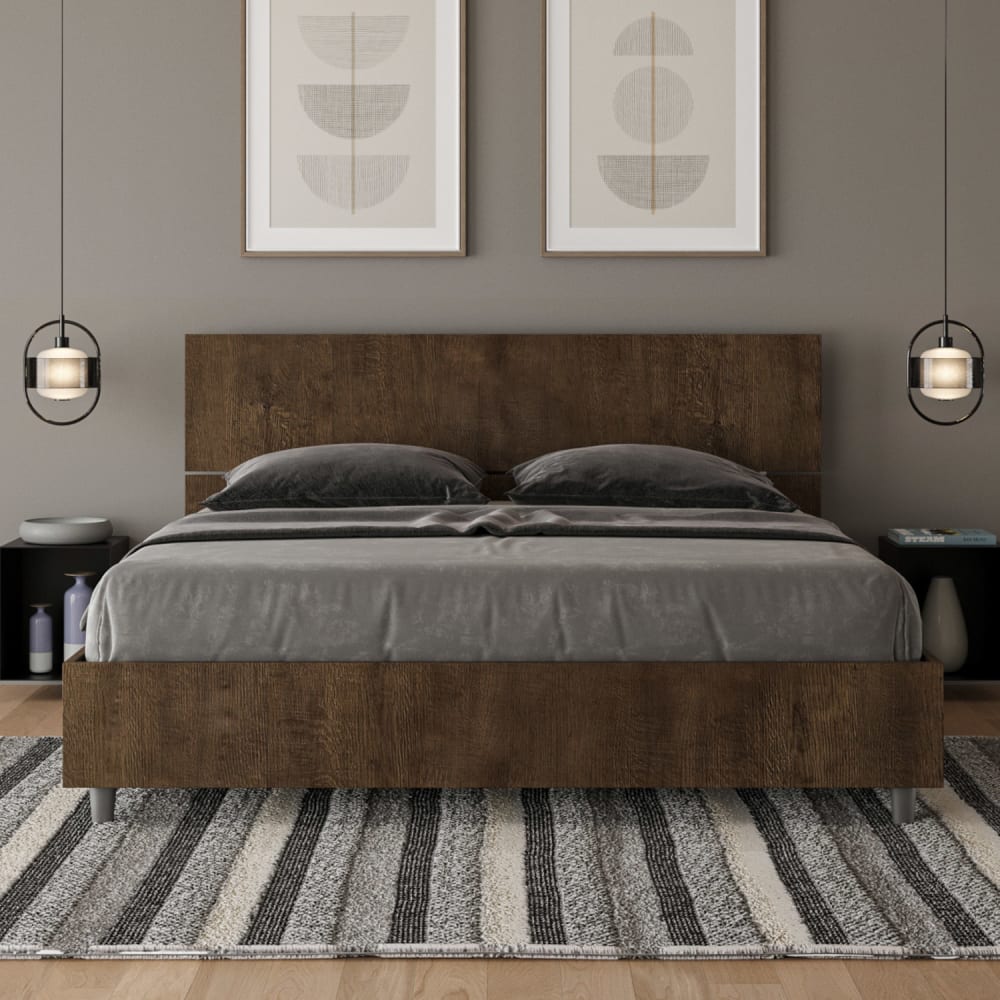 Letto matrimoniale con rete 160x190 effetto legno noce - Ityhome