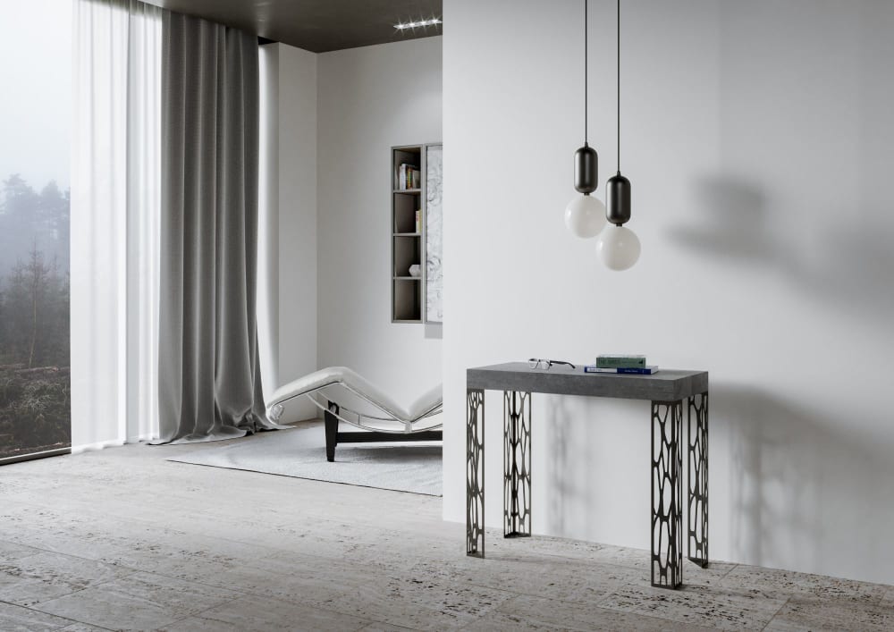 Console extensible effet béton gris 90x40/300 cm