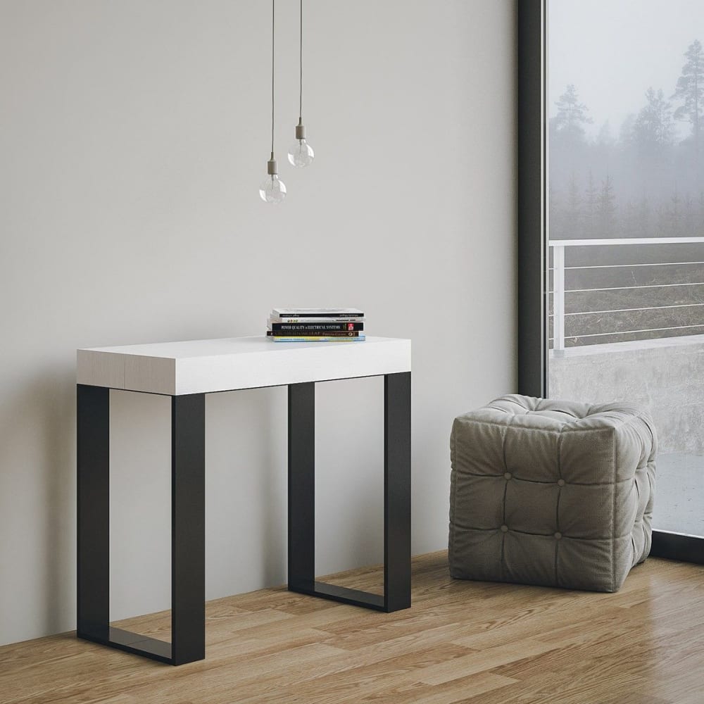 Ausziehbarer Konsolentisch 90x40/300cm in Holzoptik Esche weiß,