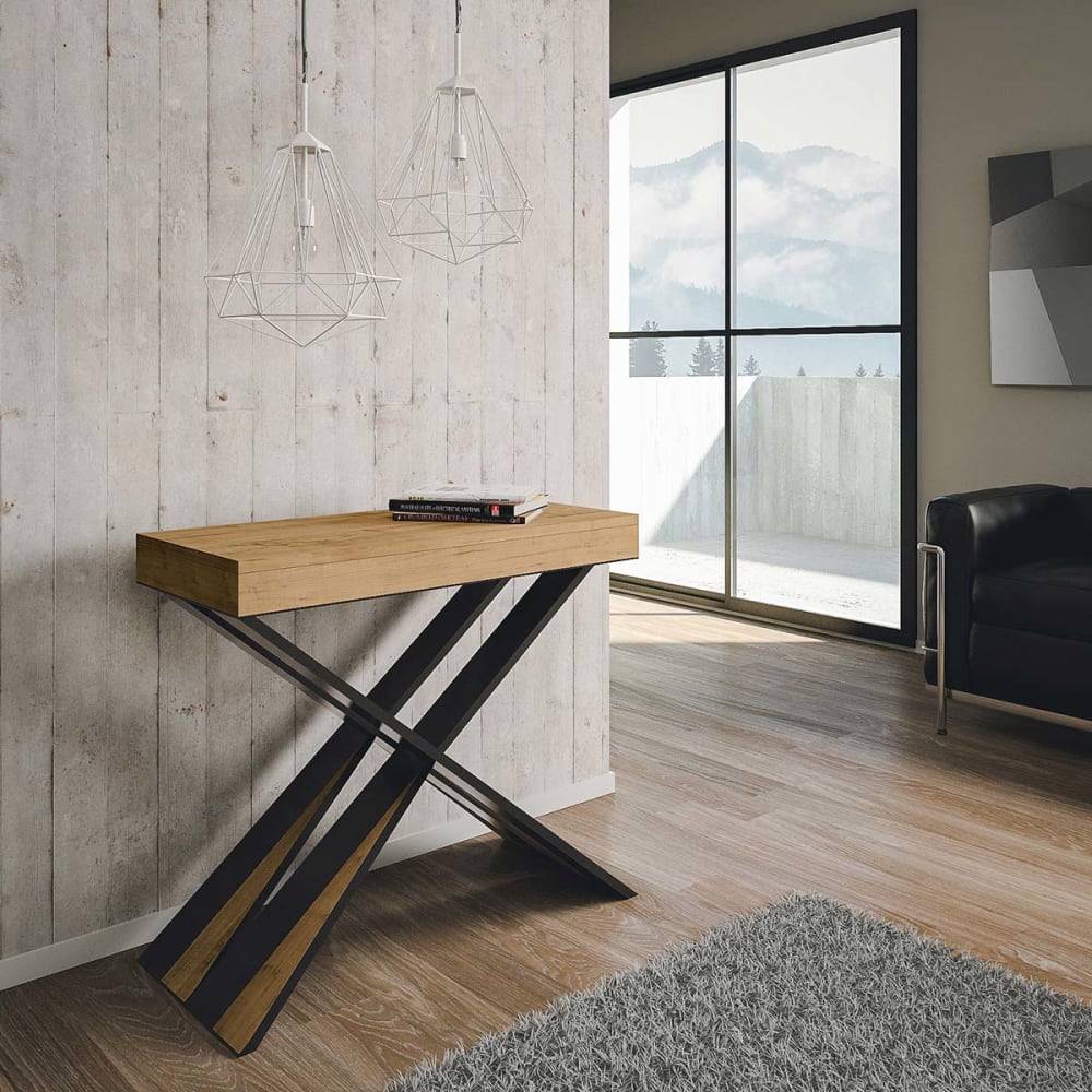 Ausziehbarer Konsolentisch 90x40/196cm in Holzoptik Eiche Natur,