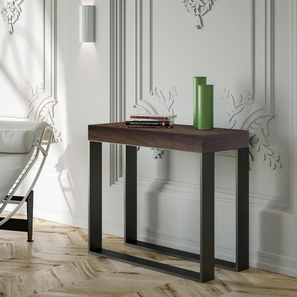 Ausziehbarer Konsolentisch 90x40/196cm in Holzoptik Nussbaum,