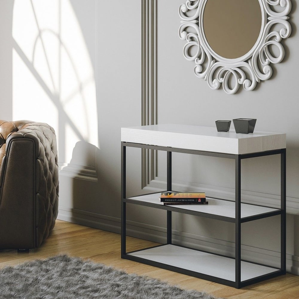 Ausziehbarer Konsolentisch 90x40/196cm in Holzoptik Esche weiß,