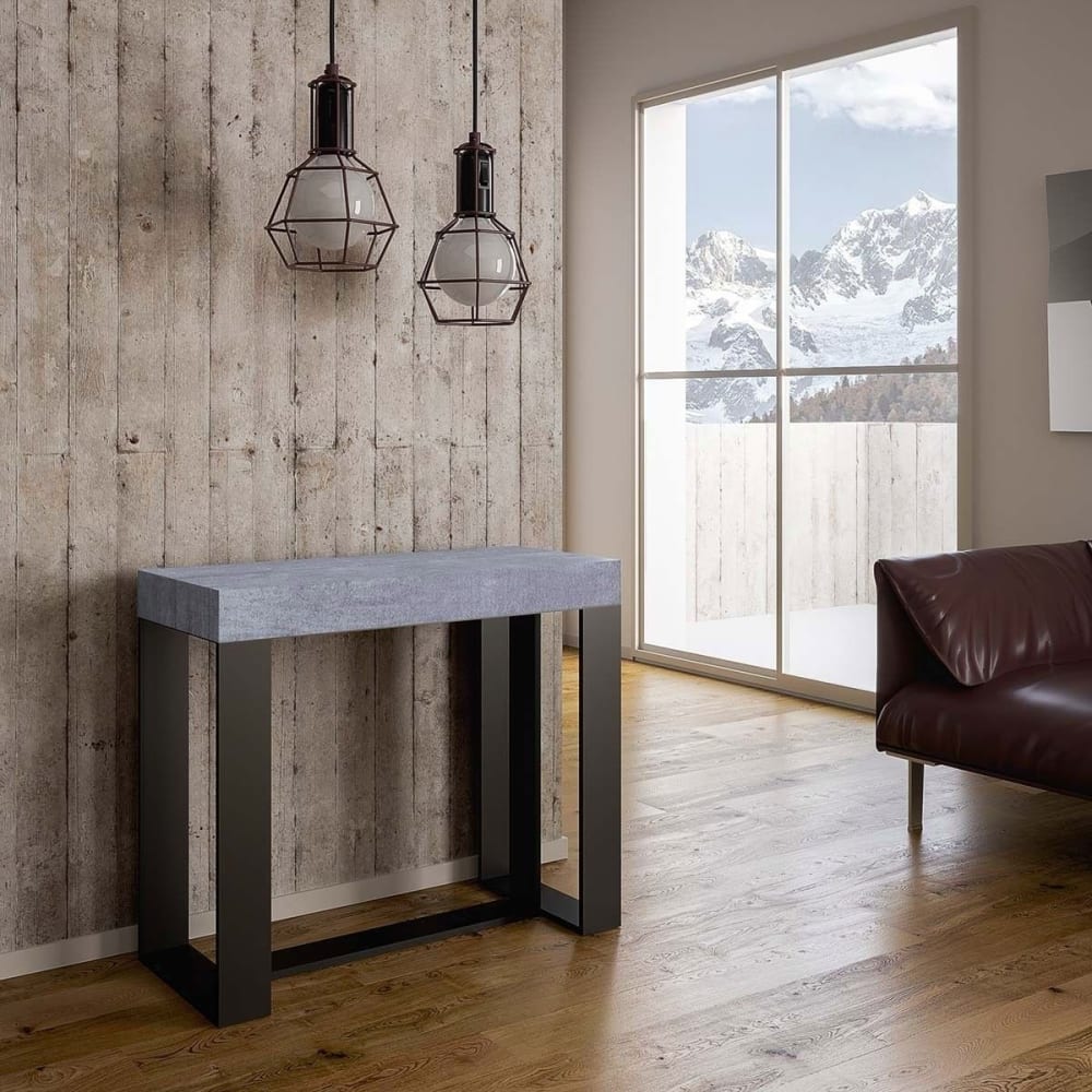 Console extensible effet béton gris 90x40/196 cm