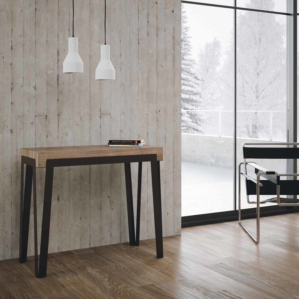Ausziehbarer Konsolentisch 90x40/196cm in Holzoptik Eiche Natur,