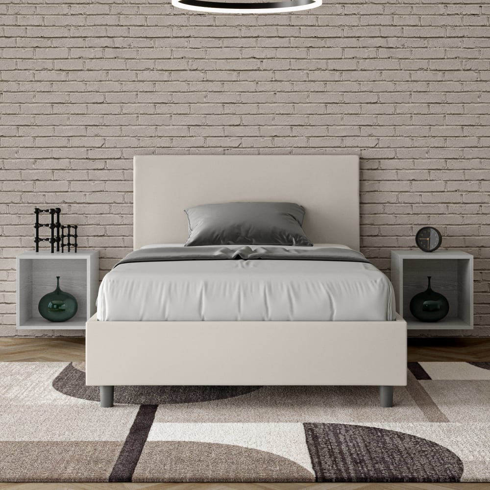 Letto una piazza e mezza contenitore 120x190 similpelle bianco -