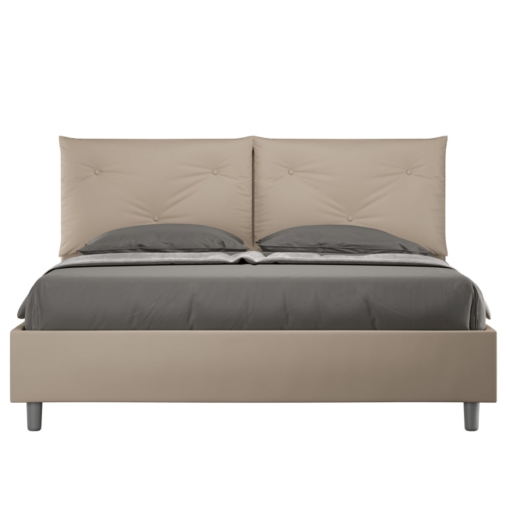 Ityhome Gepolstertes Bett mit Bettkasten 160x190 Kunstlederbezug Taubengrau style modern Taupe Pvc - Polyvinlychlorid