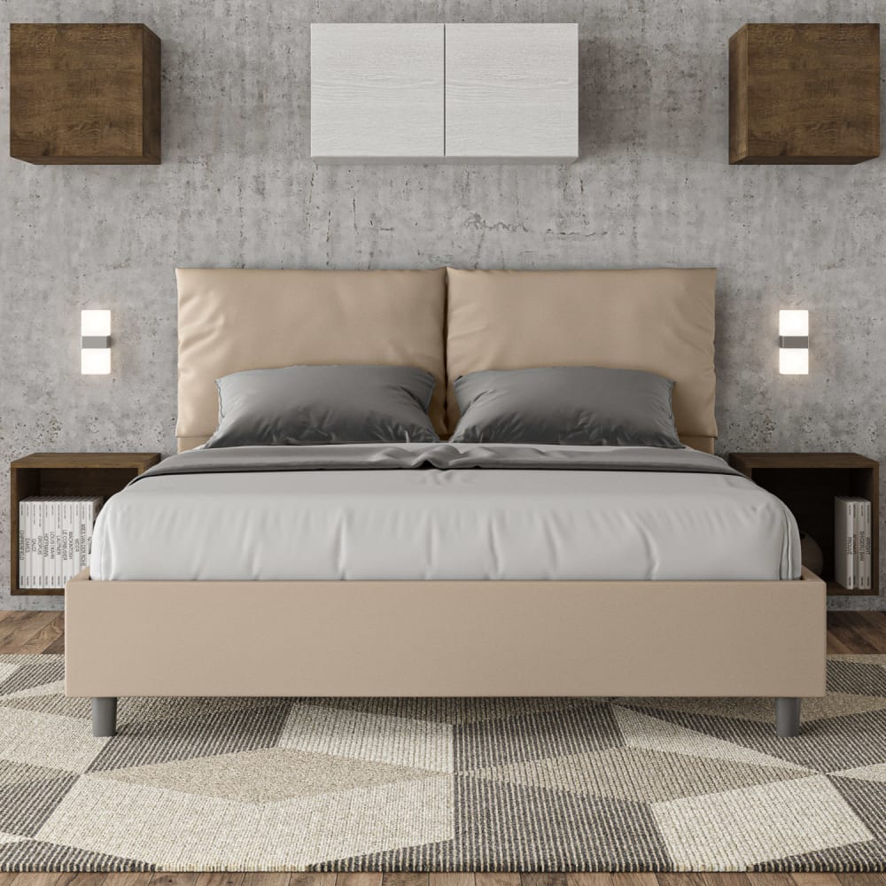 Letto matrimoniale contenitore 160x200 similpelle tortora -