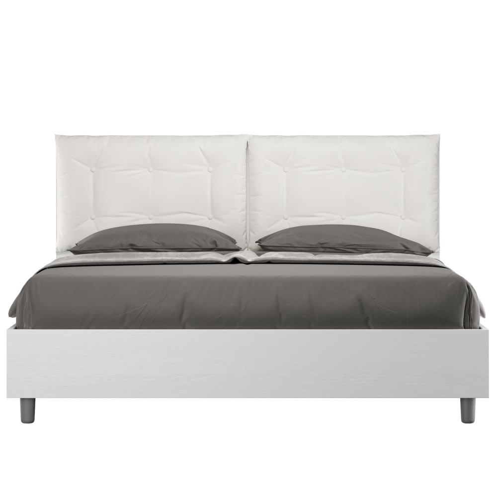 Letto matrimoniale con rete 160x190 similpelle bianco - Modello Contemporaneo - Bianco - Pannello di particelle