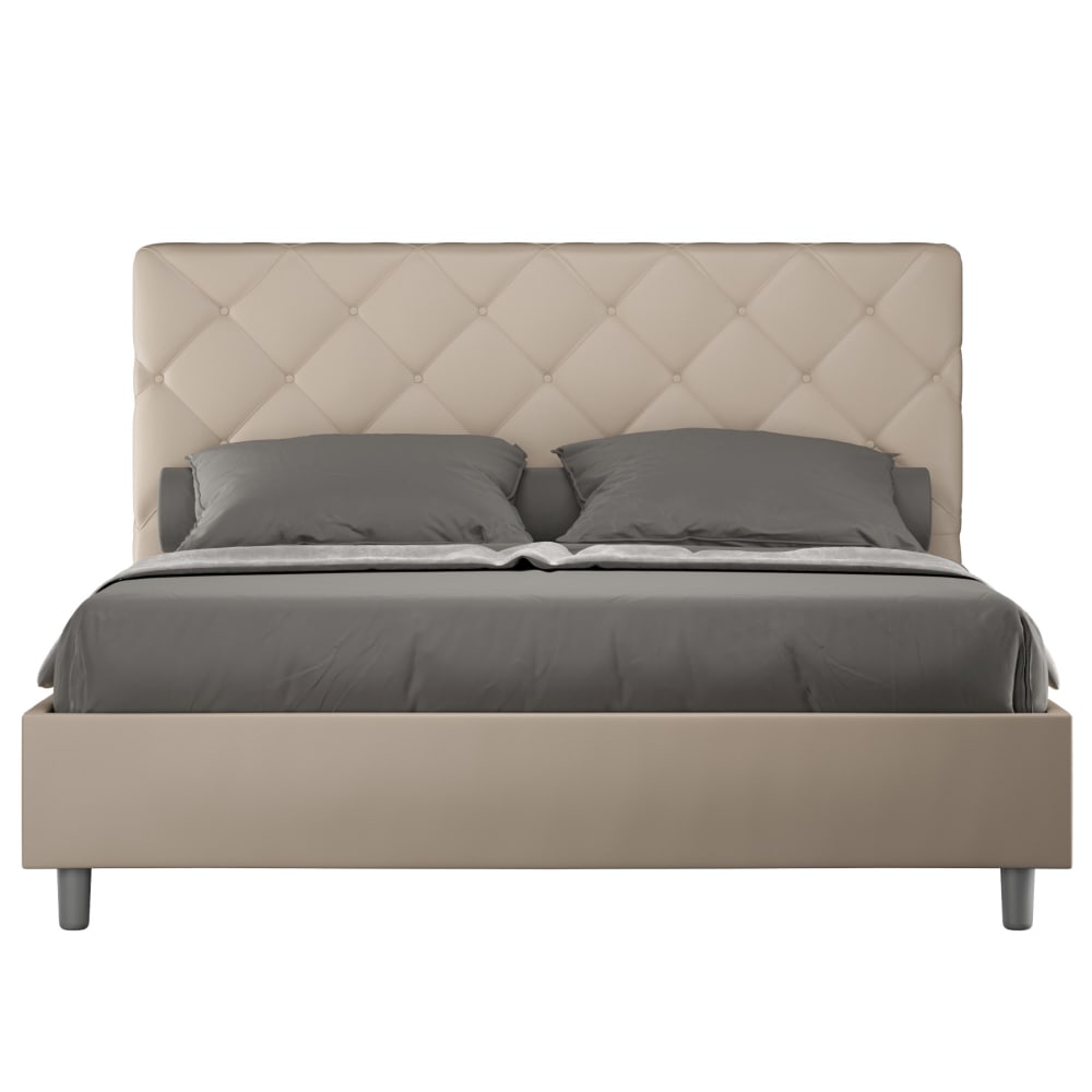 Ityhome Gepolstertes Bett mit Lattenrost 160x190 Kunstlederbezug Taubengrau style modern Taupe Pvc - Polyvinlychlorid