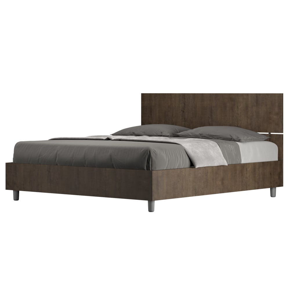 Letto matrimoniale contenitore 160x190 effetto legno noce - Modello Contemporaneo - Marrone - Pannello di particelle