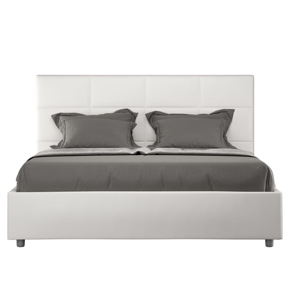 Lit coffre rembourré 160x200 similicuir blanc Lit coffre rembourré 160x200 similicuir blanc