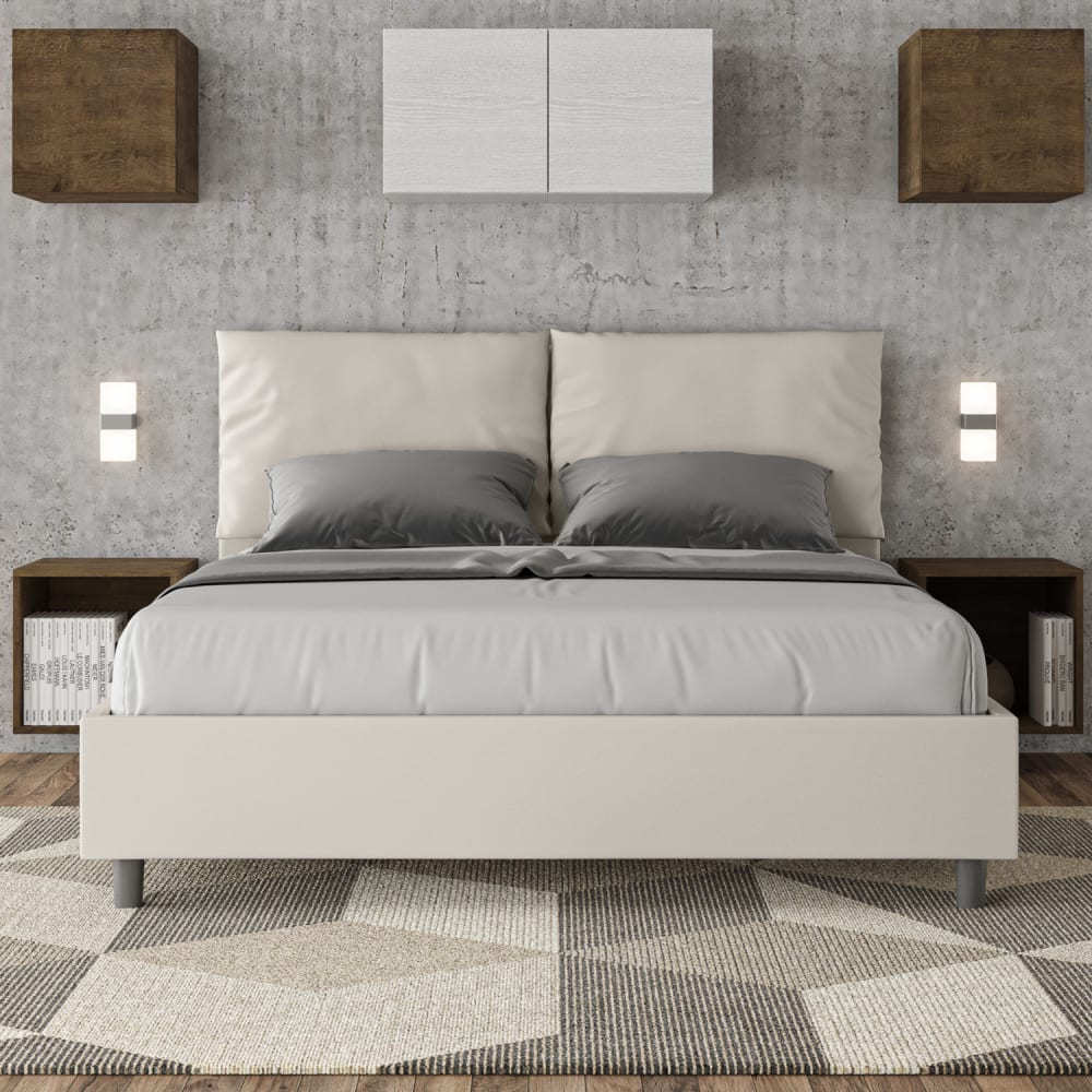 Letto matrimoniale con rete 160x190 similpelle bianco - Ityhome
