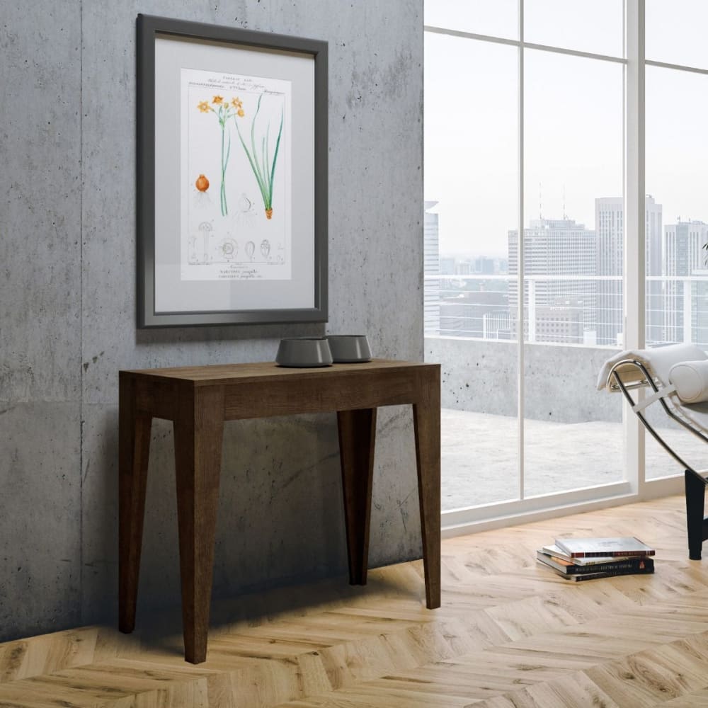 Ausziehbarer Konsolentisch 90x42/302cm in Holzoptik Nussbaumbraun