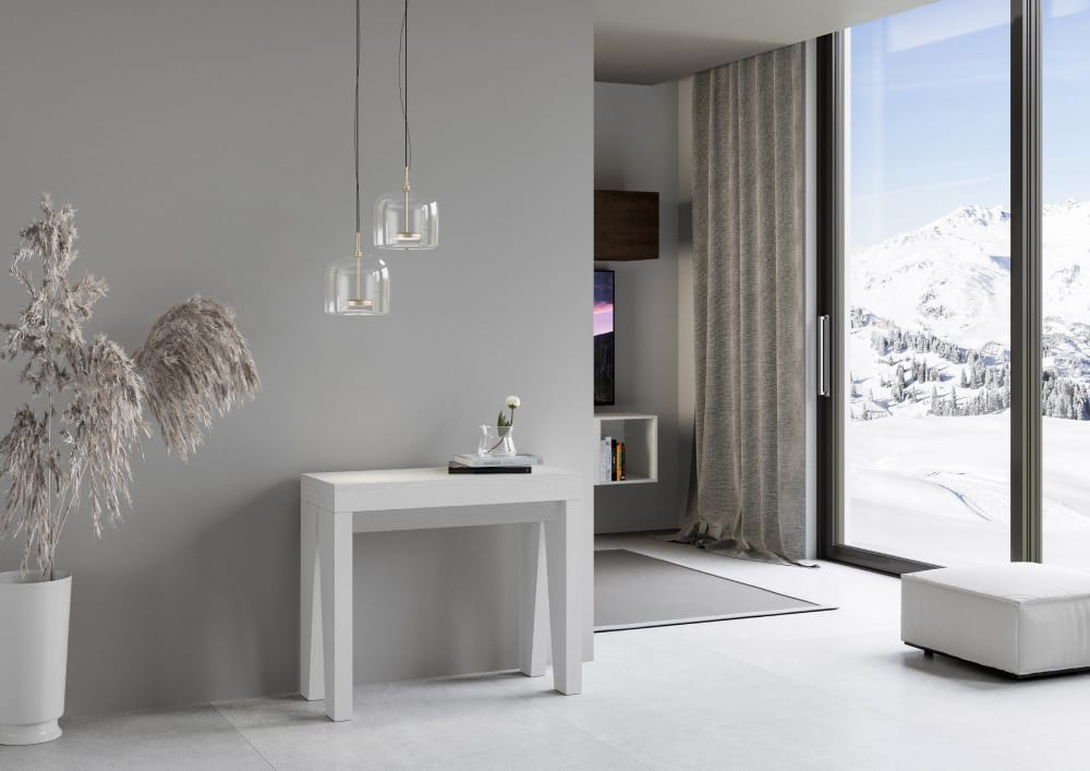 Ausziehbarer Konsolentisch 90x40/300cm in Holzoptik Esche weiß -