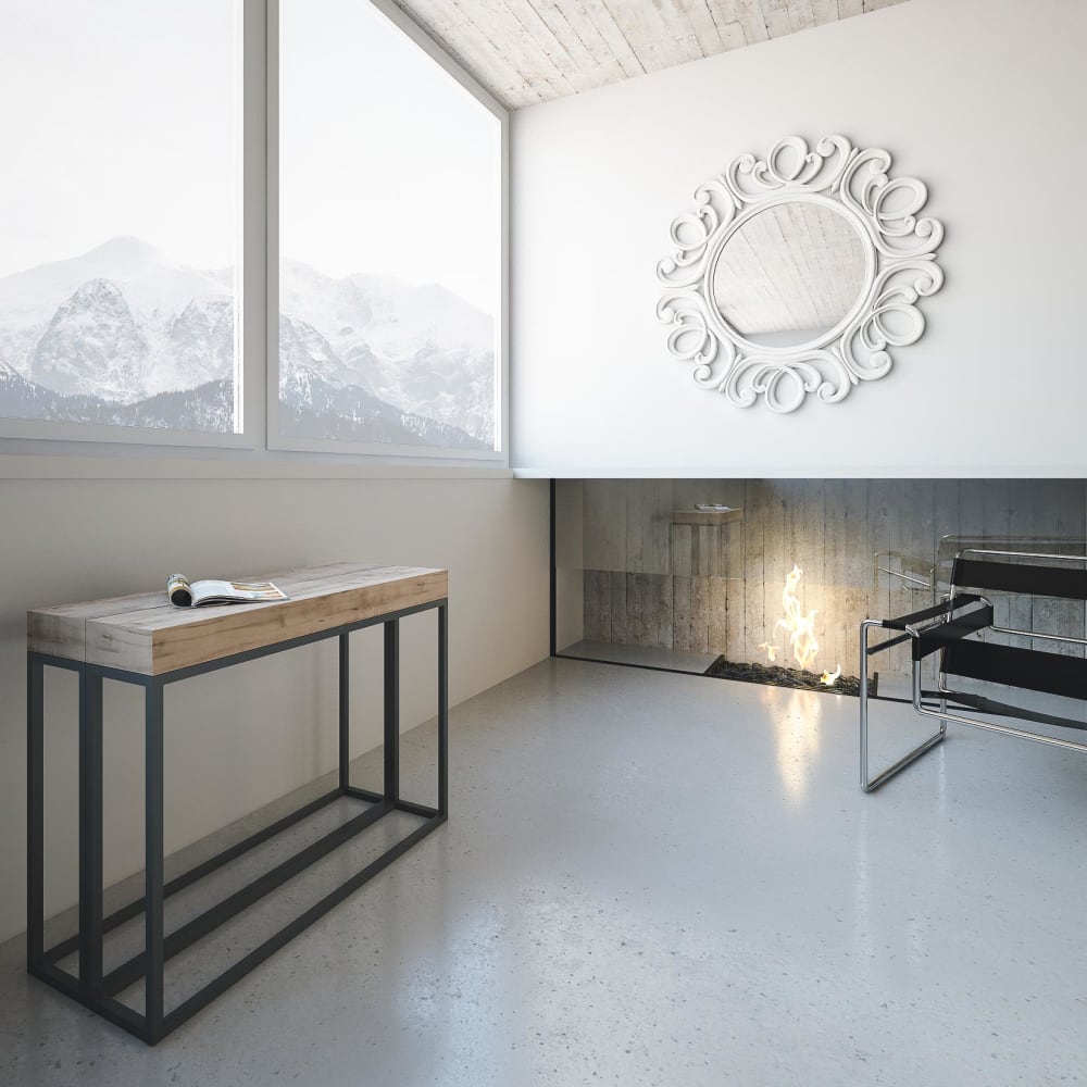 Ausziehbarer Konsolentisch 90x40/300cm in Holzoptik Eiche Natur,