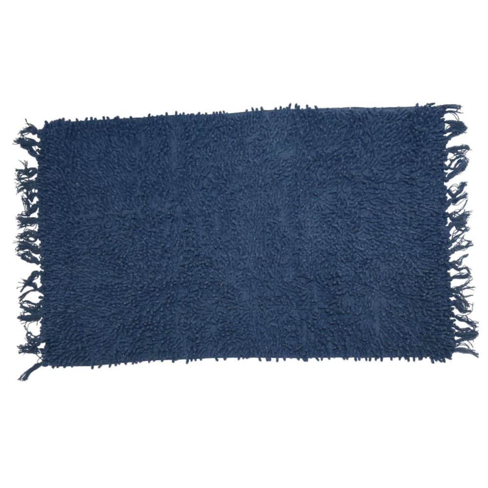 Tapis de bain coton uni à franges marine 50x70cm