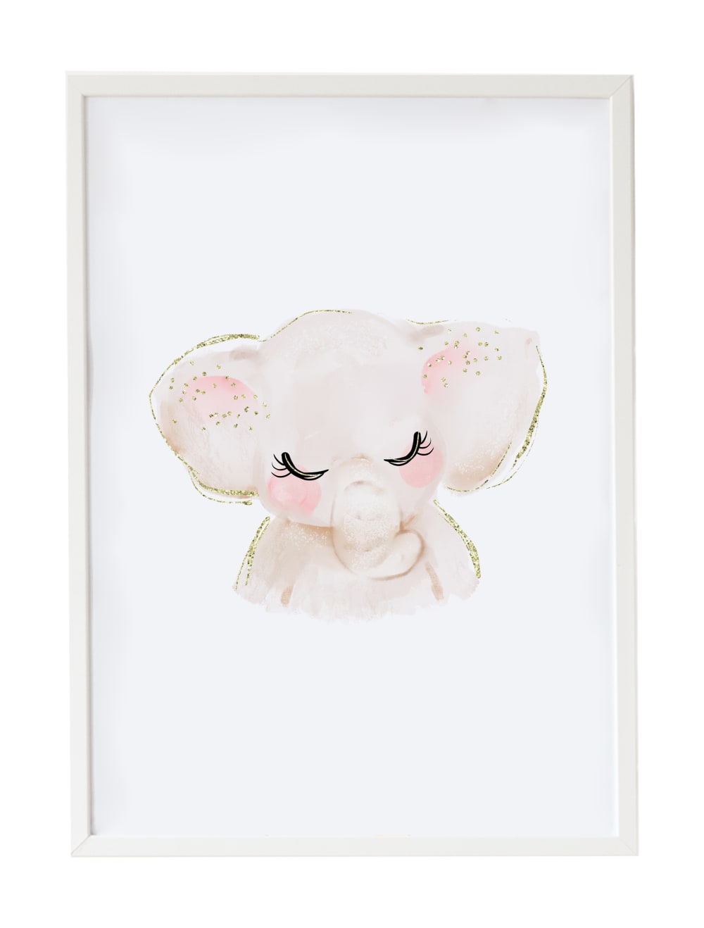Impression de éléphant encadrée en bois blanc 43X33 cm