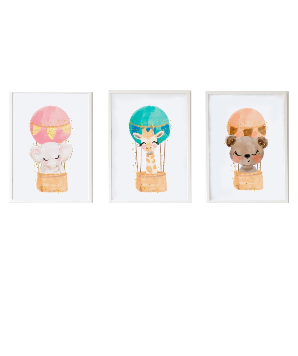 Pack encadré bois blanc impression le animaux et girafe 43X33 cm