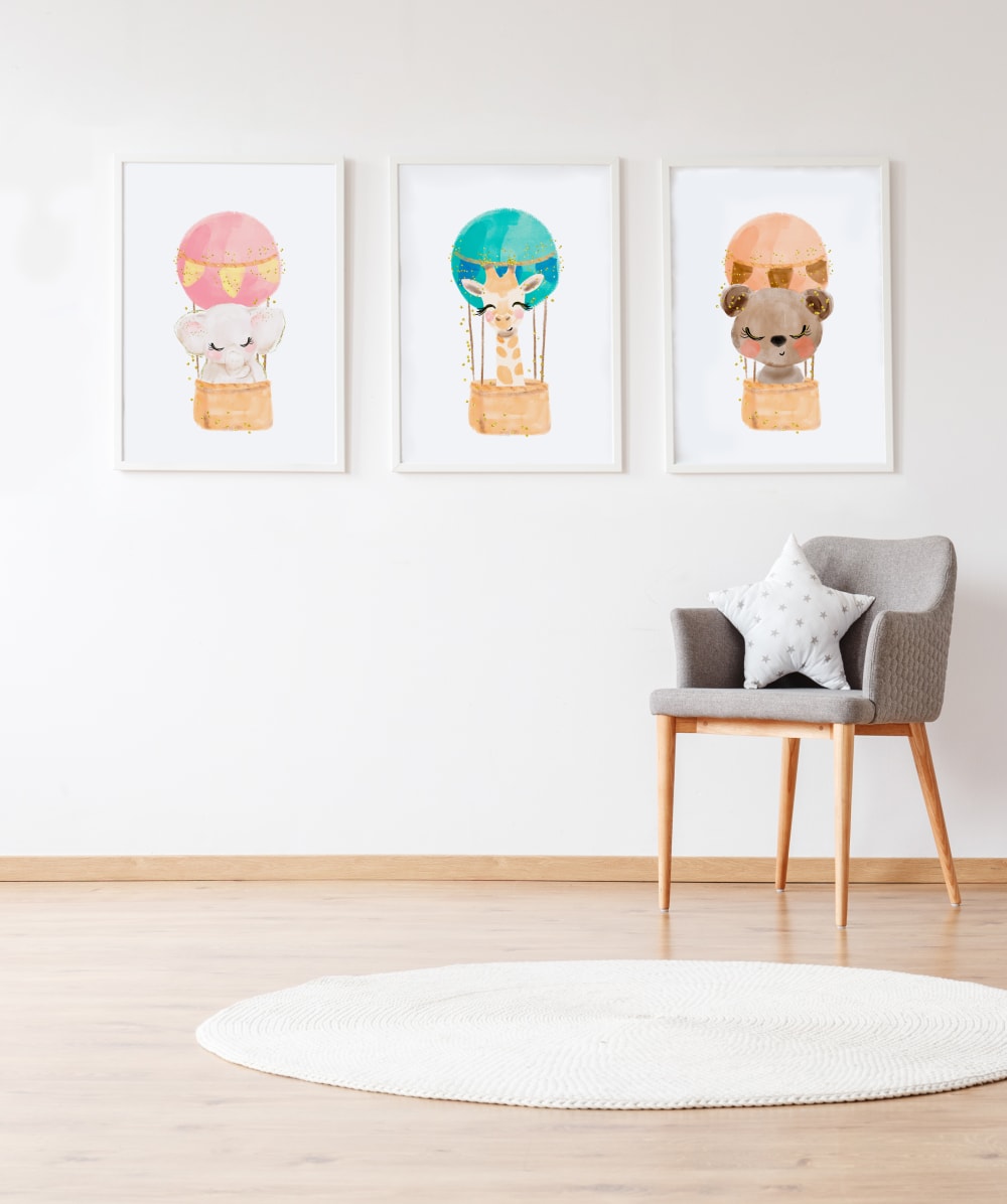 Pack encadré bois blanc impression le animaux et girafe 43X33 cm