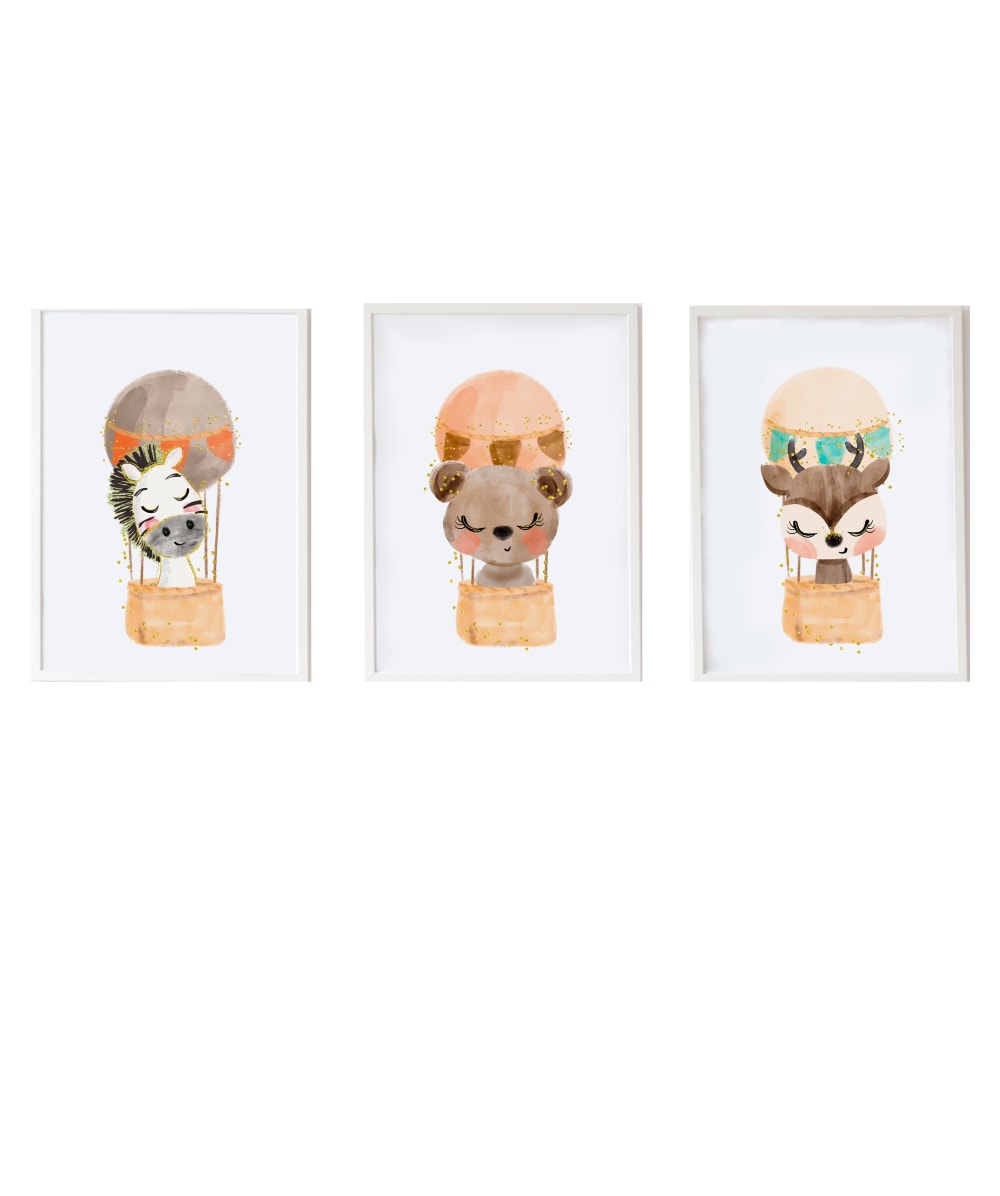 Pack encadré bois blanc impression le animaux et zèbre 43X33 cm