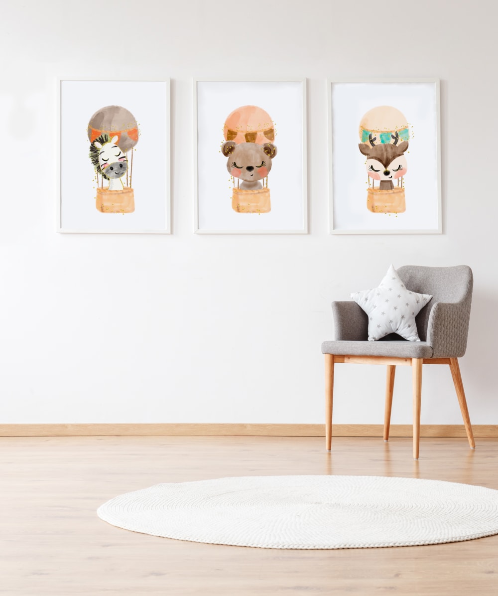 Pack encadré bois blanc impression le animaux et zèbre 43X33 cm