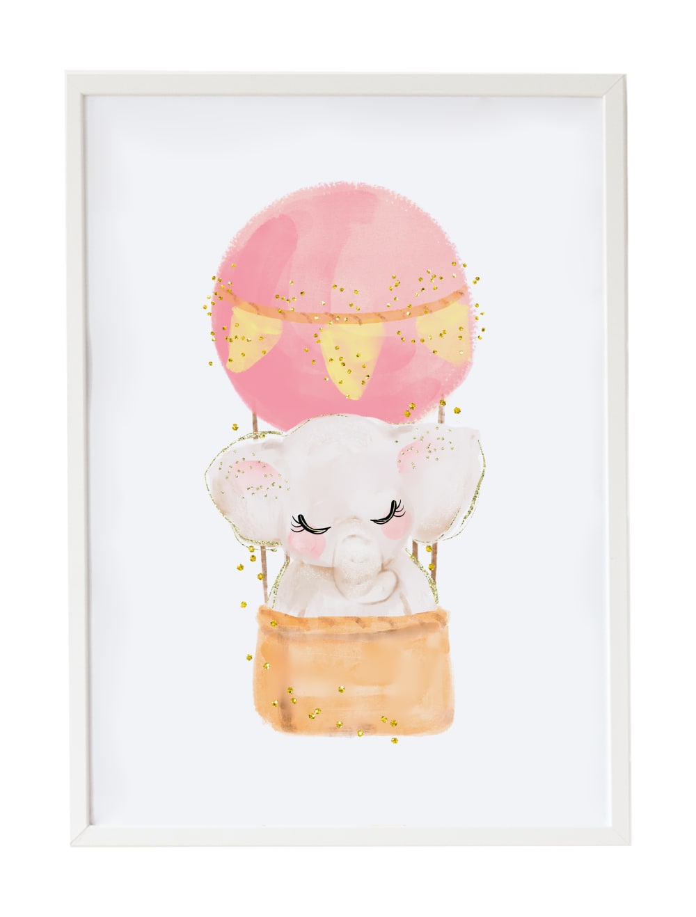 Pack encadré bois blanc impression le éléphant ballon 43X33 cm